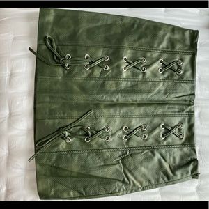 Army green faux leather mini skirt